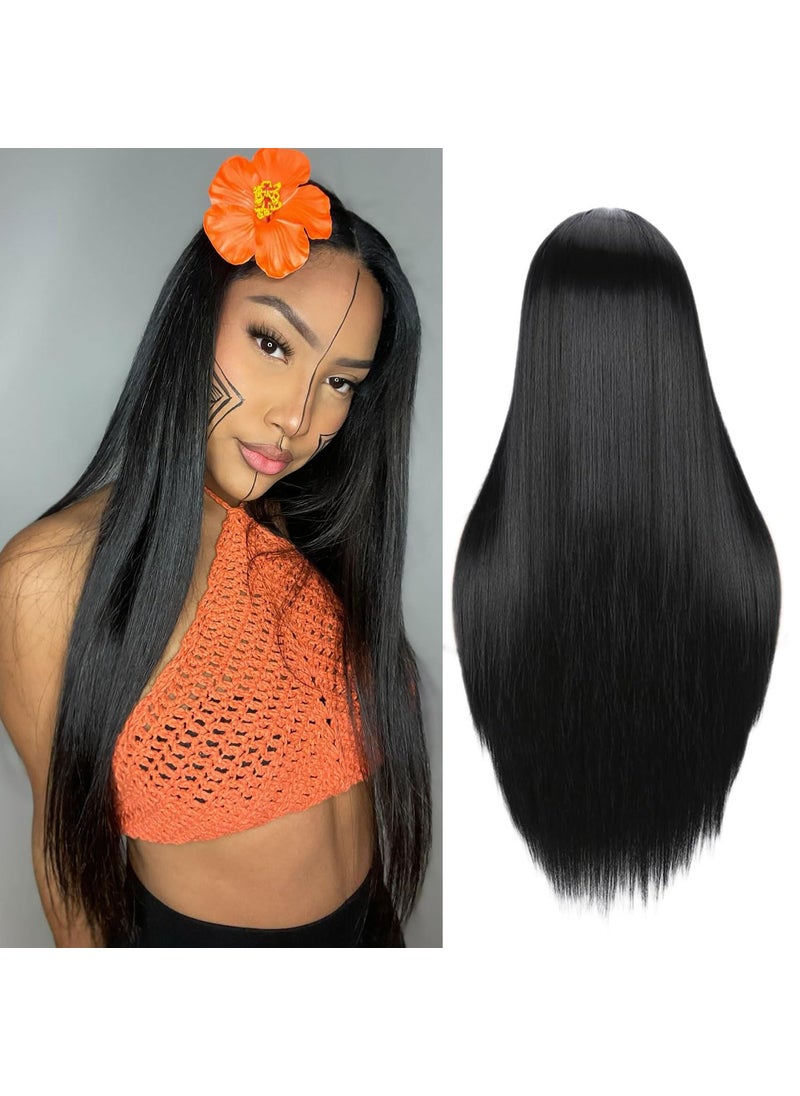Fancy Hair Fancy Hair Black Long Straight Wig Middle Part Synthetic Straight Hair Wig Natural Style Full Wig for Women Daily Party Use 26 Inches 