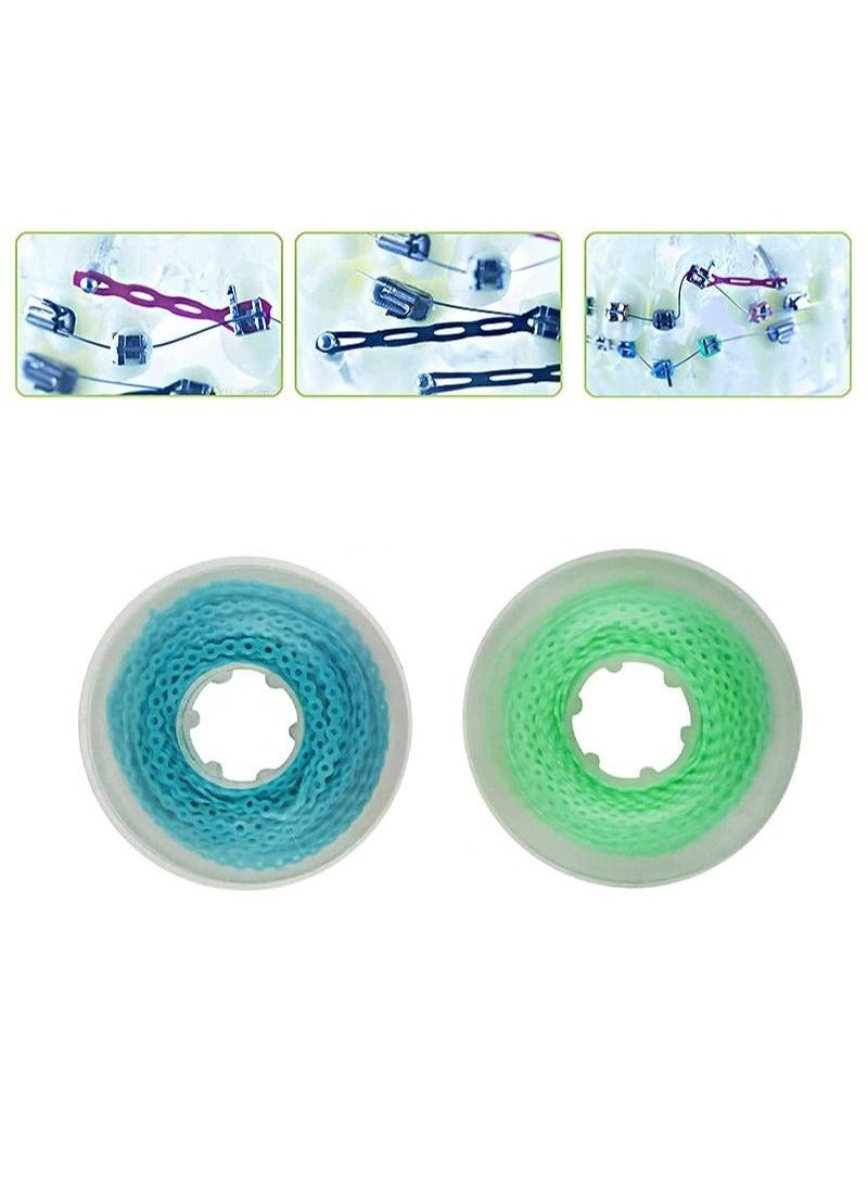 Geustos Orthodontic Bracket Rubber Chain Power Chain, Medium Distance, Dental Rubber Chain For Brackets, Continuous, Blue And Green, 2.28m/Roll - Image 1
