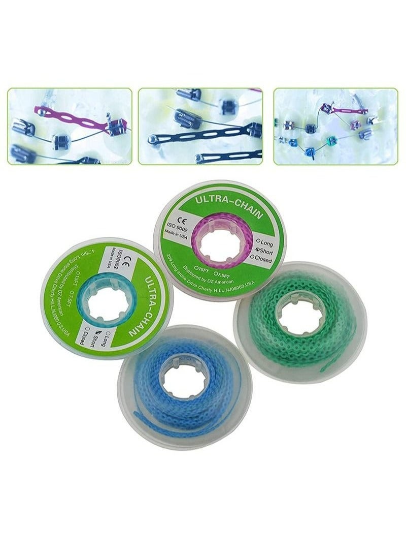 Geustos Orthodontic Bracket Rubber Chain Power Chain, Medium Distance, Dental Rubber Chain For Brackets, Continuous, Blue And Green, 2.28m/Roll - Image 2