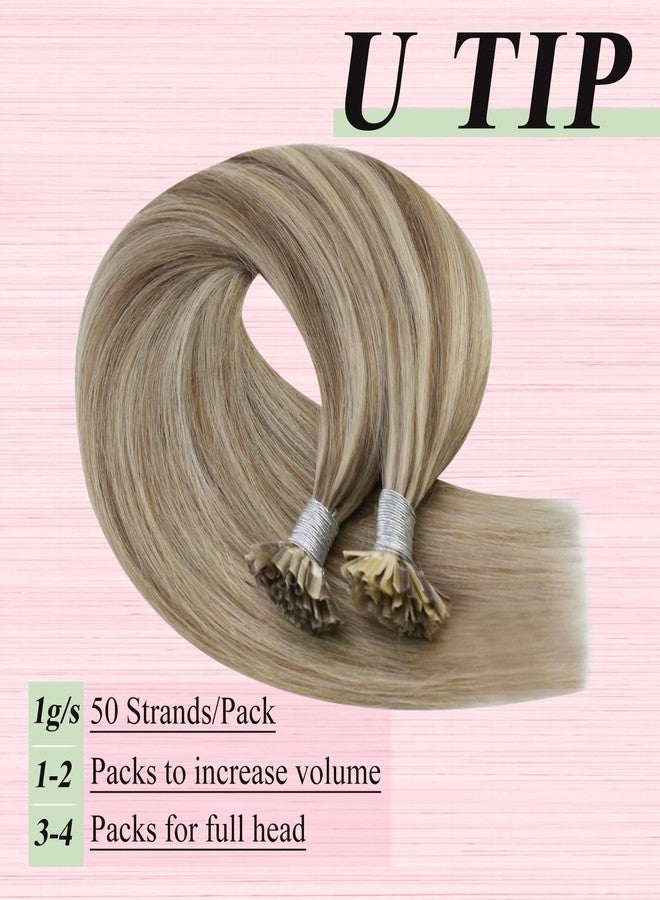 YoungSee U Tips Hair Extensions Real Human Hair Light Brown Pre Bonded U Tip Hair Extensions Light Brown Highlights Blonde 14In Hot Fusion 50s/50g - Image 4