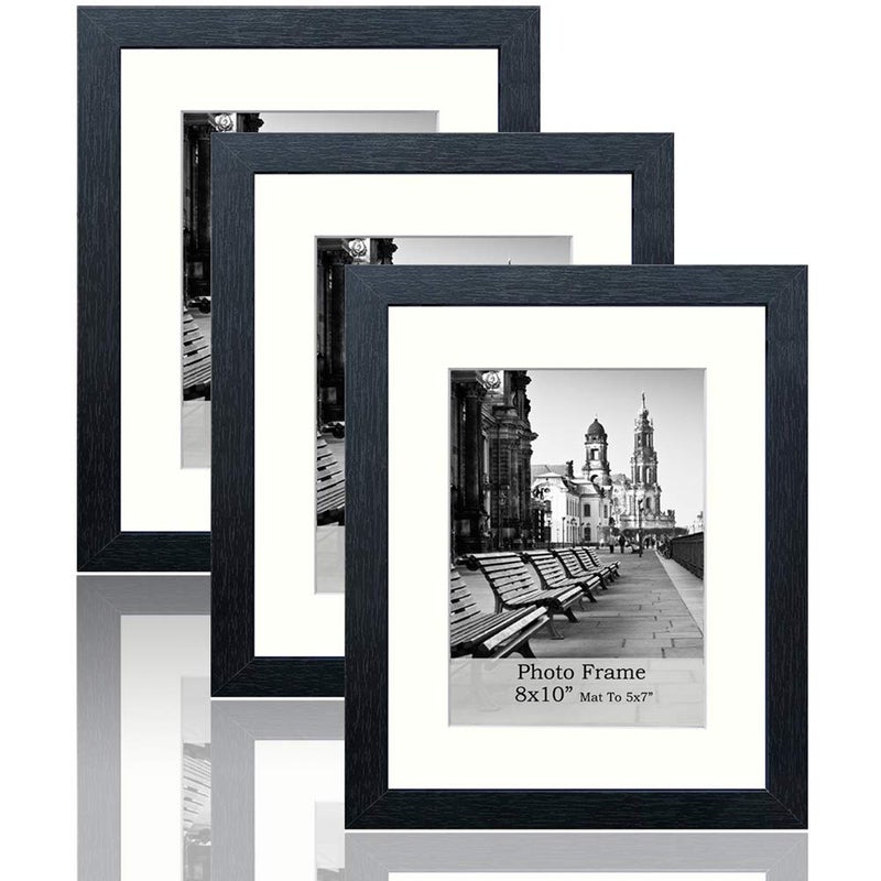 Meetart 8x10inch Black Photo Frames mat to 5x7inch Pack of 3 Piece In Plastic Glass MDF Wood Material Table Top Stand And Wall hanger Vertical and Horizontal8x10 H