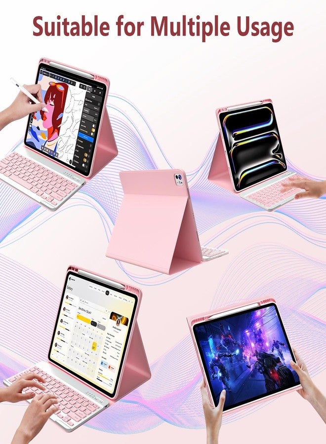 FUWANG Keyboard Case for iPad Pro 13 inch (M5/M4) 2025/2024, Magnetic Detachable Colorful Keys for iPad Pro 13 inch Case with Keyboard, Folio Case for iPad pro 13'' M5/M4 with Pencil Holder - Pink - Image 5
