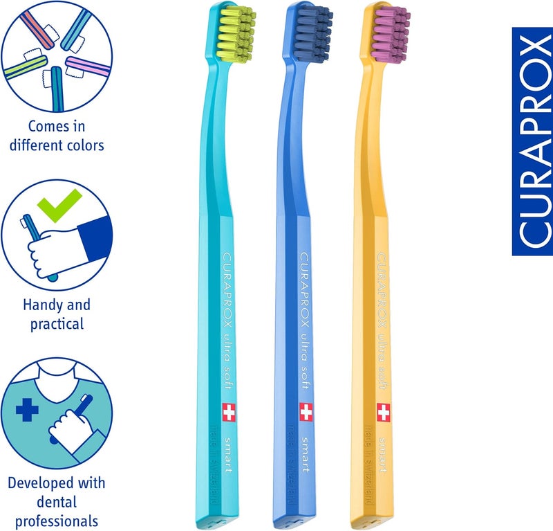 CURAPROX CS Smart Toothbrush - Compact Brush Head for Children and Adults | Ultra-Soft Cleaning | Pack of 3 | Assorted Colours - Image 3