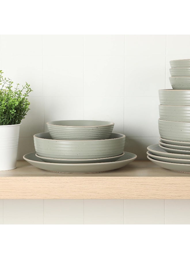 Gibson Home Dinah Double Bowl Stoneware Embossed Speckled Dinnerware Set  Sage Green Service for Four 16pcs - Image 5