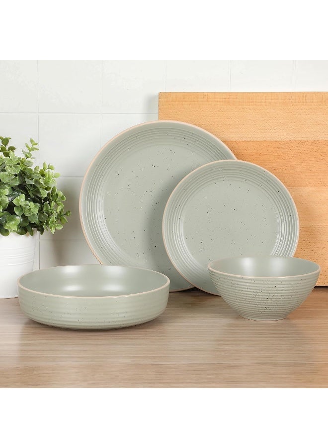 Gibson Home Dinah Double Bowl Stoneware Embossed Speckled Dinnerware Set  Sage Green Service for Four 16pcs - Image 2