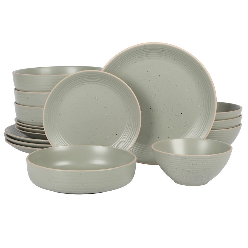 Gibson Home Dinah Double Bowl Stoneware Embossed Speckled Dinnerware Set  Sage Green Service for Four 16pcs - Image 1