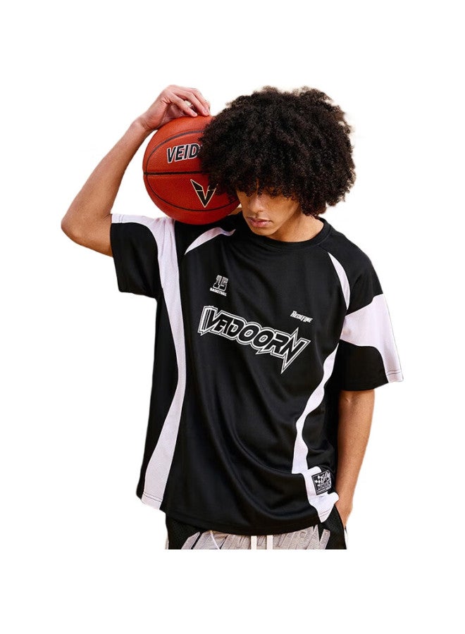 Basketball Short-Sleeve T-Shirt, Player-Style Instant Summer Tee, Men'S Round Neck Breathable Sports Top, Instant Black, Size L