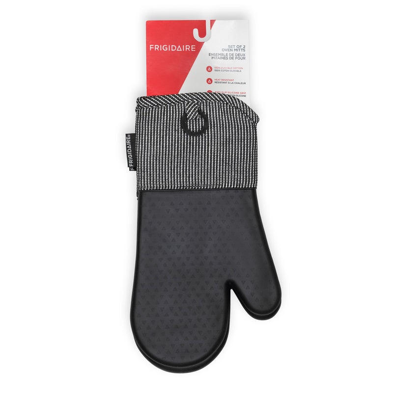 Frigidaire Layla Cotton and Silicone Oven Mitts, Heat Resistant, Anti-Slip, Machine Washable, 13â€x 7 â€œ,Black, Set of 2 - Image 2