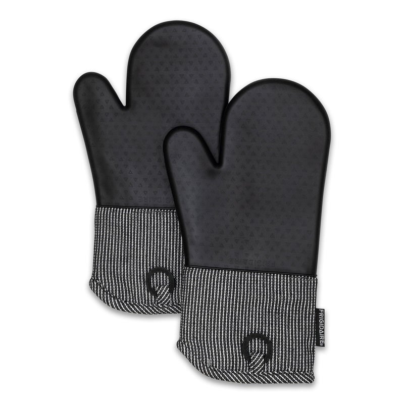 Frigidaire Layla Cotton and Silicone Oven Mitts, Heat Resistant, Anti-Slip, Machine Washable, 13â€x 7 â€œ,Black, Set of 2 - Image 1