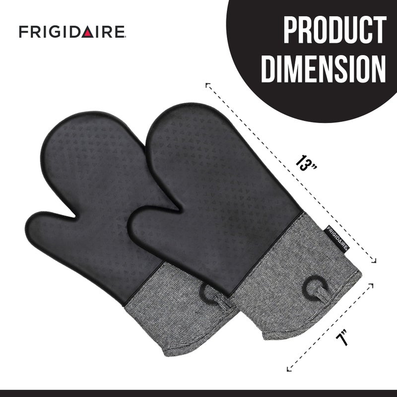 Frigidaire Layla Cotton and Silicone Oven Mitts, Heat Resistant, Anti-Slip, Machine Washable, 13â€x 7 â€œ,Black, Set of 2 - Image 4