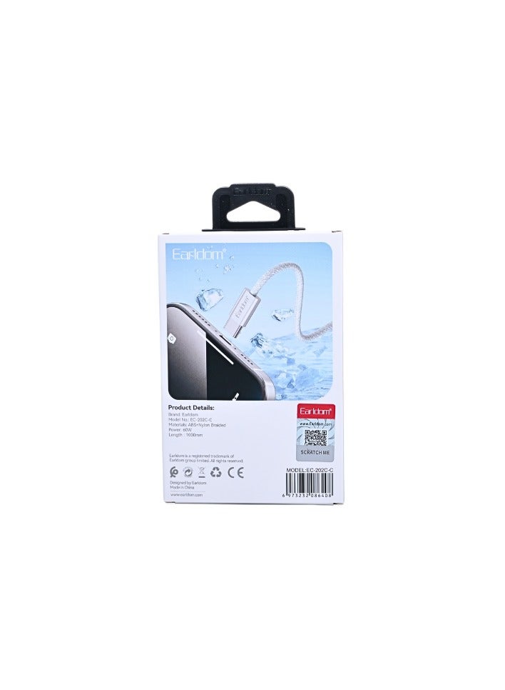 Earldom EC202C 60W Type-C to Type-C Braided Cable, White - Image 2