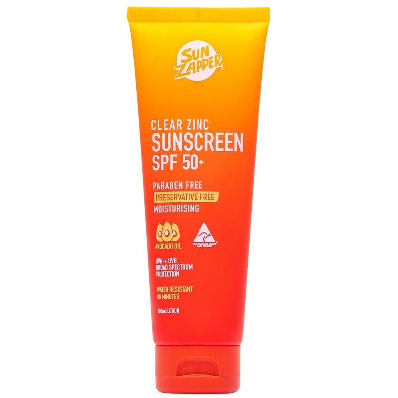 Sun Zapper Sun Zapper Clear Zinc Sunscreen  SPF 50 Broad Spectrum Water Resistant  100mL 34 oz  Contains Vitamin E  Aloe Vera  Made in Australia 