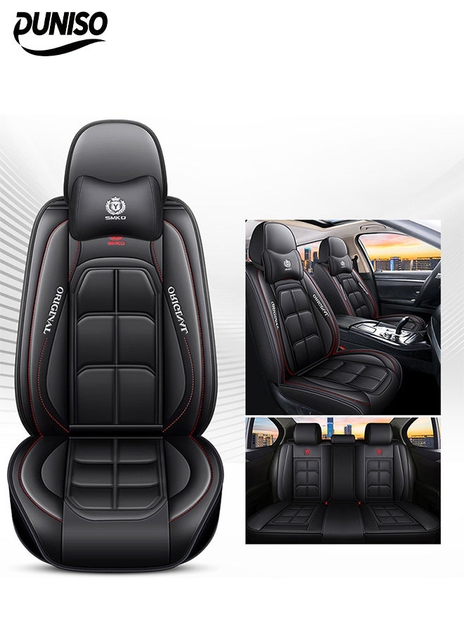 DUNISO Car Seat Cover, Universal Fully Wrapped Seat Cushion, Artificial Leather Car Backrest Seat Cover, Equipped With Headrest, Wear Resistant And Anti Slip, Suitable For All Seasons, Suitable For Most Car Seats - Image 1
