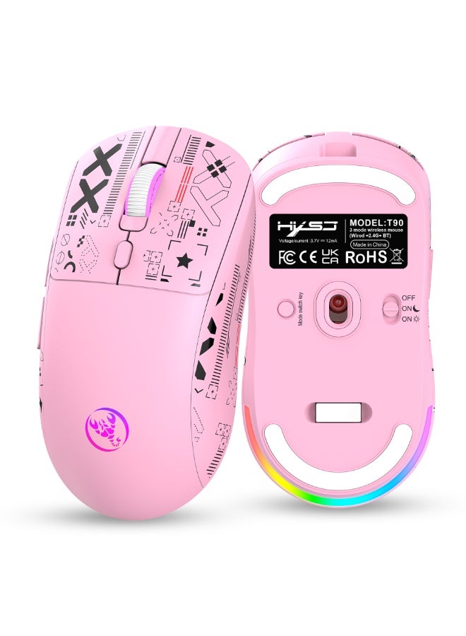 Wireless Gaming Mouse | Ultra Light 49g Ultra Light Esports Mouse | 26000 Dpi Optical Sensor | 2.4ghz Wireless, Bluetooth 5.2 And Wired | Magnetic Charging Dock | Rgb Light | Ergonomic Grip | Pc/Mac/Xbox Compatible (Pink) - Image 1