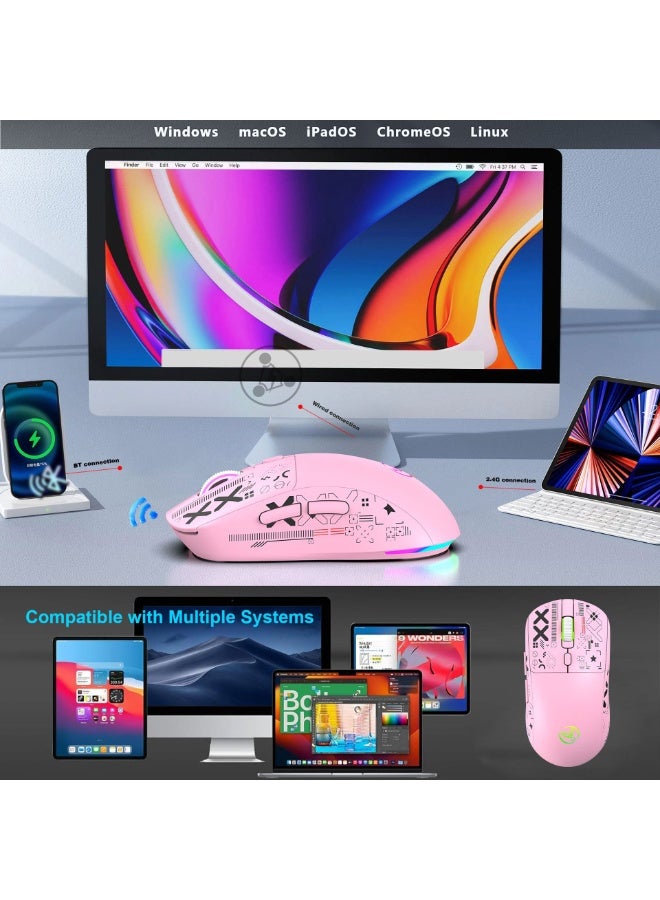 Wireless Gaming Mouse | Ultra Light 49g Ultra Light Esports Mouse | 26000 Dpi Optical Sensor | 2.4ghz Wireless, Bluetooth 5.2 And Wired | Magnetic Charging Dock | Rgb Light | Ergonomic Grip | Pc/Mac/Xbox Compatible (Pink) - Image 5