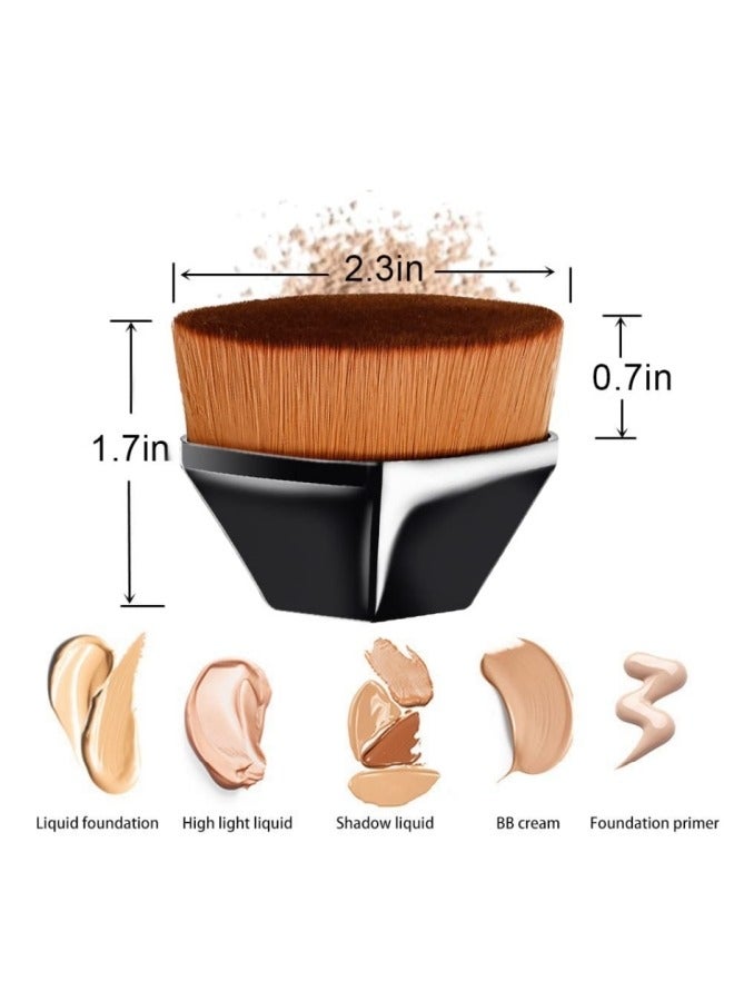 فرشاة مكياج كابوكي متعددة الوظائف براس مسطح وقاعدة على شكل بتلة لمزج مستحضرات التجميل السائلة او الكريمية او البودرة الخالية من العيوب مع شنطة محمولة (اسود) - Image 4