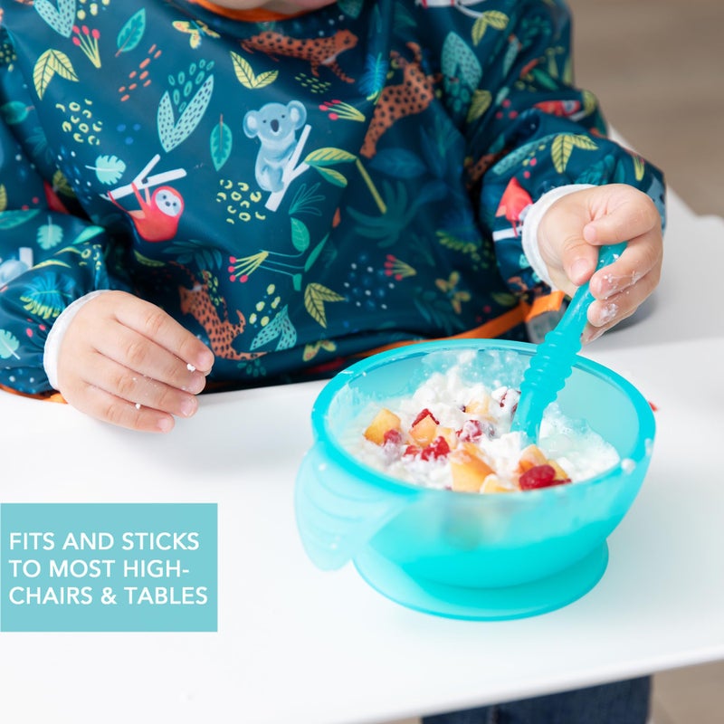 Bumkins Baby Bowl, Silicone Feeding Set with Suction for Baby and Toddler, Includes Spoon and Lid, First Feeding Set, Training Essentials for Baby Led Weaning for Babies 4 Months Up, Blue Jelly - Image 3