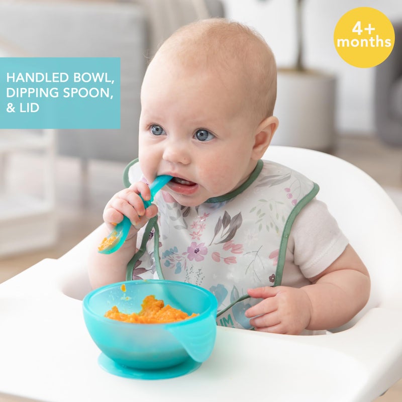 Bumkins Baby Bowl, Silicone Feeding Set with Suction for Baby and Toddler, Includes Spoon and Lid, First Feeding Set, Training Essentials for Baby Led Weaning for Babies 4 Months Up, Blue Jelly - Image 2