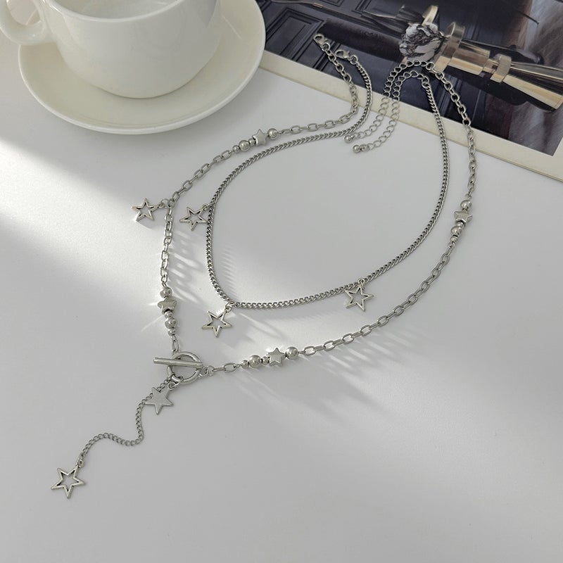 SHIXIN European and American Cross-Border Accessories: Sweet, Cool, and Bold Star-Shaped Rhinestone Pendant Necklace - Simple Cross and Y-Shaped Clavicle Chain - Image 4