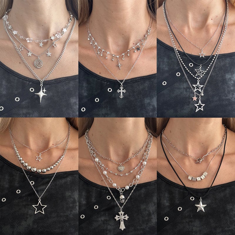 SHIXIN European and American Cross-Border Accessories: Sweet, Cool, and Bold Star-Shaped Rhinestone Pendant Necklace - Simple Cross and Y-Shaped Clavicle Chain - Image 1