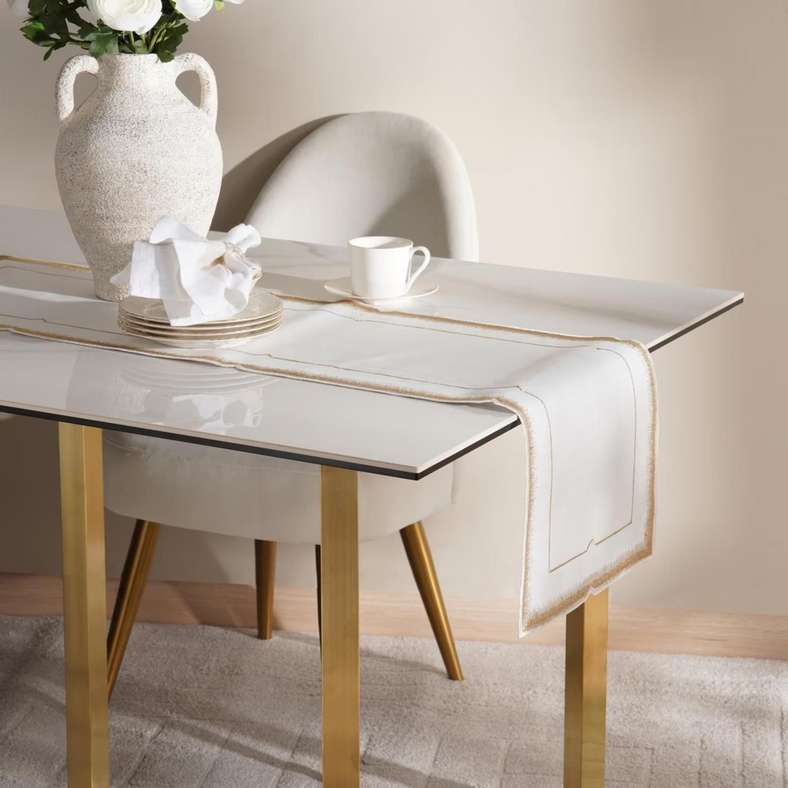 Pan Home Embroidered Table Runner 33x120cm - Gold - Image 1