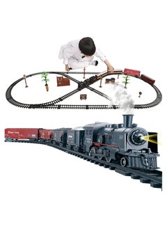 Generic Electric Train Set for Kids, Battery-Powered Train Toys Set with Lights, Smoke & Sound, Locomotive Engine, Cars & Tracks, Classic Toy Train Set Gifts for 3 4 5+ Years Old Kids (Smoky Black)  - Image 1