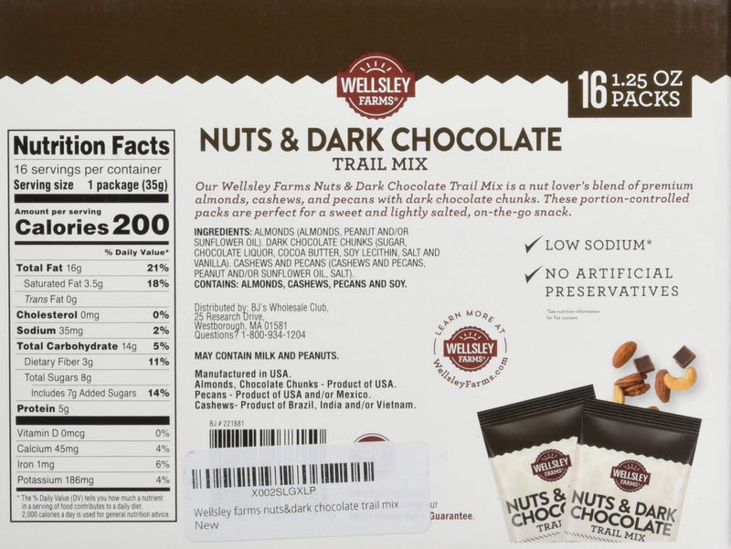 Wellsley Farms Nut & Dark Chocolate Trail Mix 16Count 1.25 Oz Net Wt 20 Oz - Image 2