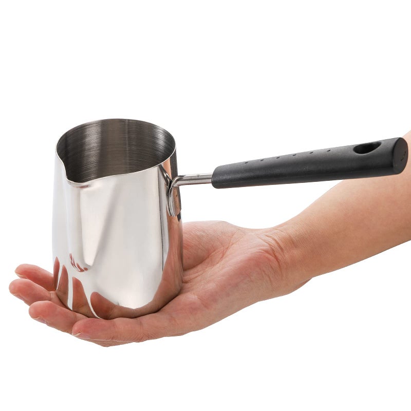 Dicunoy Set of 2 Milk Butter Warmer Pot, 12oz/22oz Turkish Coffee Pot, Stovetop Chocolate Melting Pan, Cezve Ibrik Briki Greek Arabic Coffee Maker for Maple Syrup, Sauce Heating, 18/8 Stainless Steel - Image 3