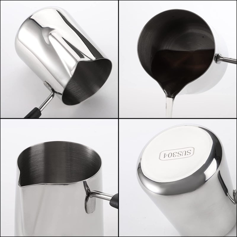 Dicunoy Set of 2 Milk Butter Warmer Pot, 12oz/22oz Turkish Coffee Pot, Stovetop Chocolate Melting Pan, Cezve Ibrik Briki Greek Arabic Coffee Maker for Maple Syrup, Sauce Heating, 18/8 Stainless Steel - Image 5