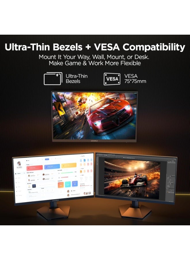 KOORUI Gaming Monitor 24-inch IPS FHD 1080p, 200Hz 1ms HDR400 90% DCI-P3 Color Gamut, Adaptive Sync Ultra Slim Frame, VESA Mountable, HDMI x 2, DisplayPort - Image 2