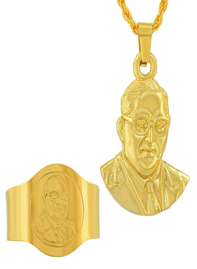 Memoir Brass Gold Plated Babasaheb Bhimrao Ambedkar Pendant and Finger Ring Combo Jewellery Men and Women - Image 2