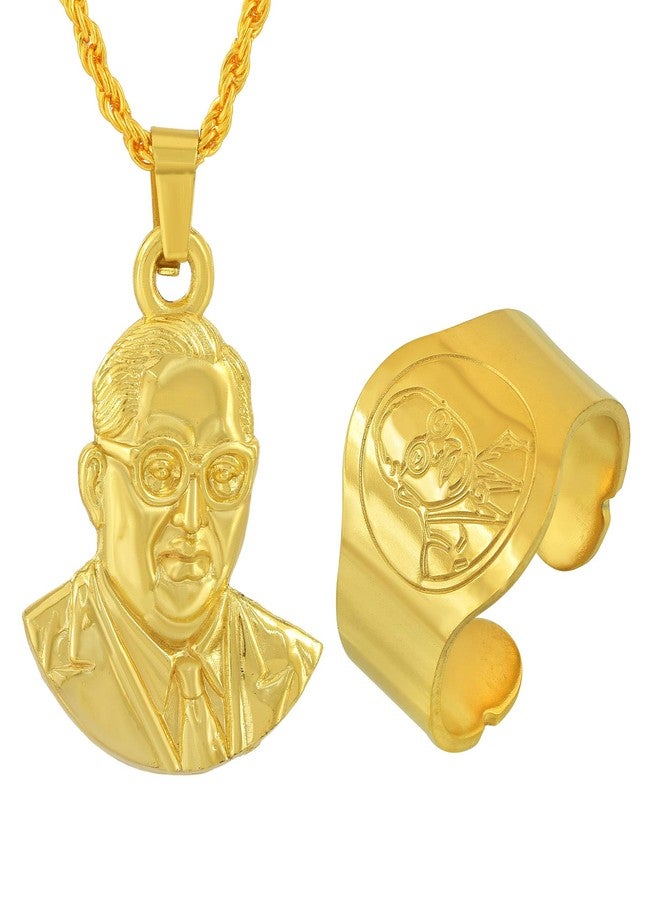 Memoir Brass Gold Plated Babasaheb Bhimrao Ambedkar Pendant and Finger Ring Combo Jewellery Men and Women - Image 1