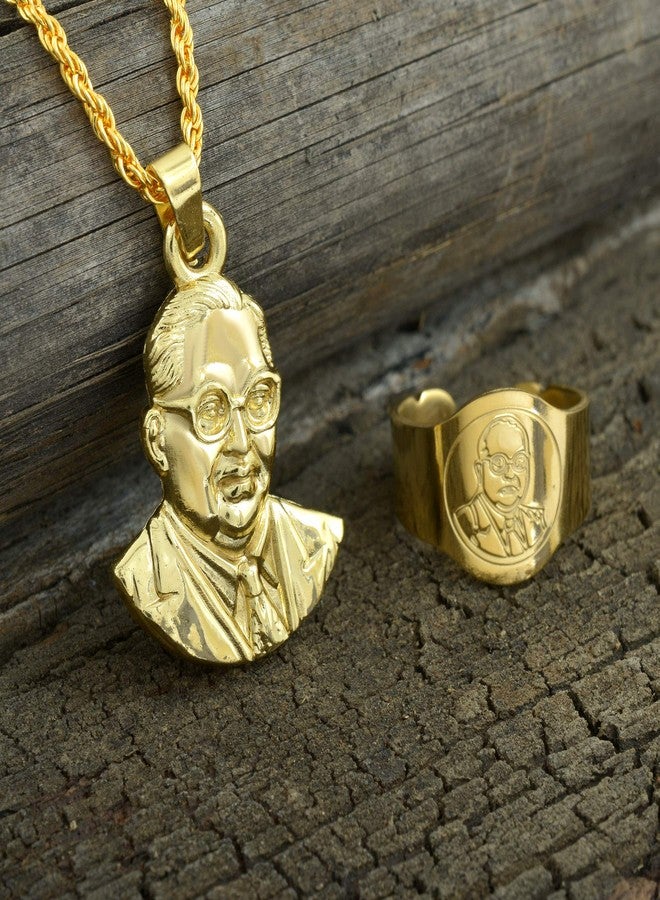 Memoir Brass Gold Plated Babasaheb Bhimrao Ambedkar Pendant and Finger Ring Combo Jewellery Men and Women - Image 5