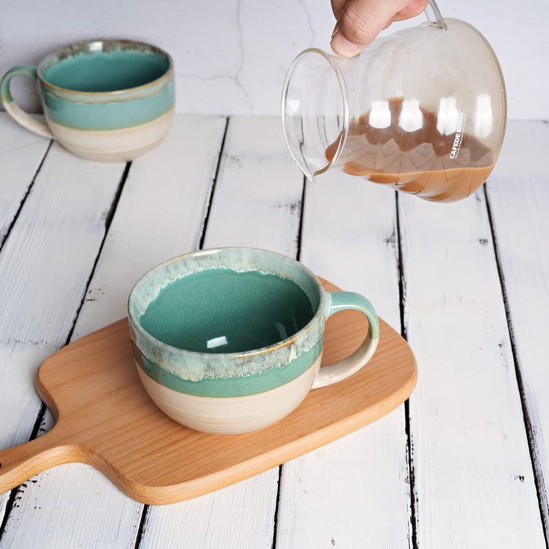 Bosmarlin Ceramic Jumbo Coffee Mug Set of 2 23 Oz Large Mug Soup Bowls with Handles Dishwasher and Microwave Safe Green - Image 5