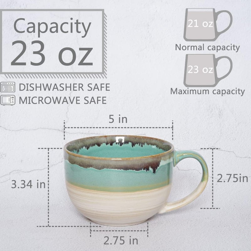 Bosmarlin Ceramic Jumbo Coffee Mug Set of 2 23 Oz Large Mug Soup Bowls with Handles Dishwasher and Microwave Safe Green - Image 2
