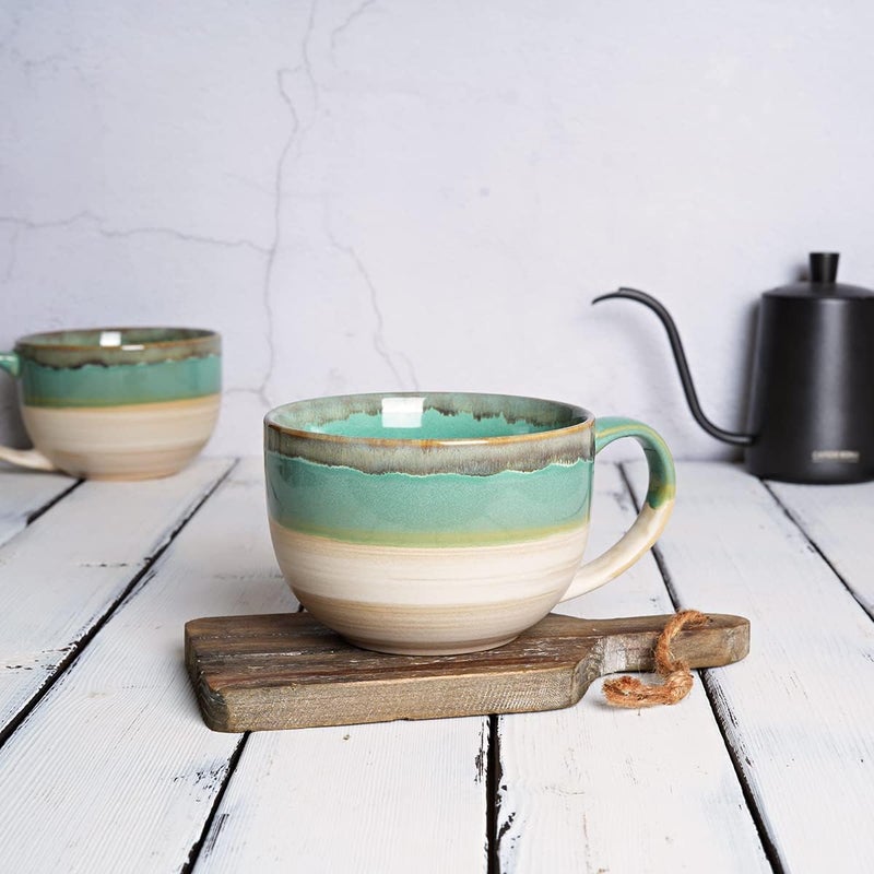 Bosmarlin Ceramic Jumbo Coffee Mug Set of 2 23 Oz Large Mug Soup Bowls with Handles Dishwasher and Microwave Safe Green - Image 4