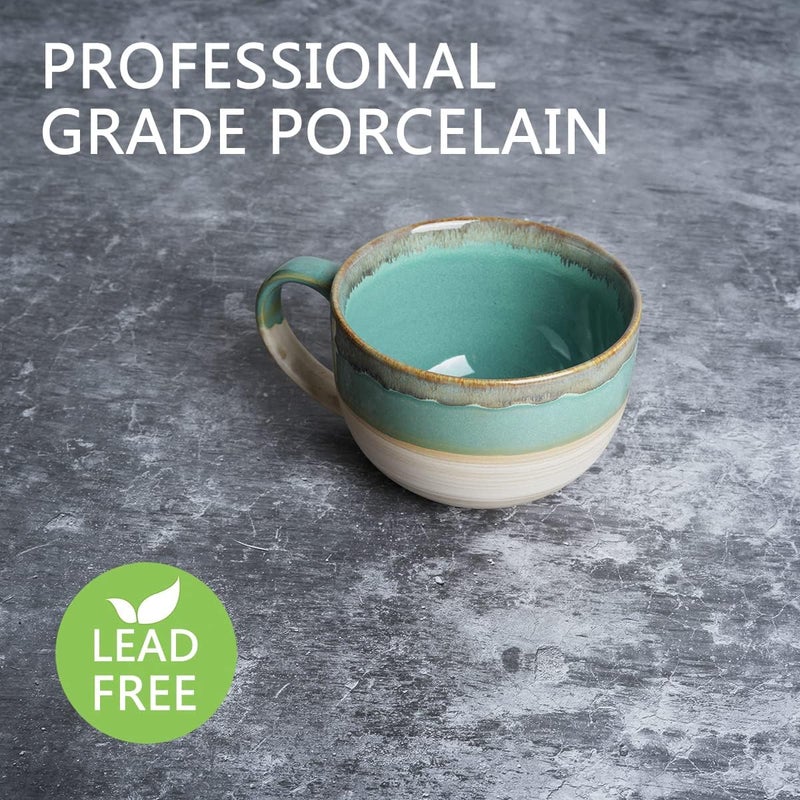 Bosmarlin Ceramic Jumbo Coffee Mug Set of 2 23 Oz Large Mug Soup Bowls with Handles Dishwasher and Microwave Safe Green - Image 3