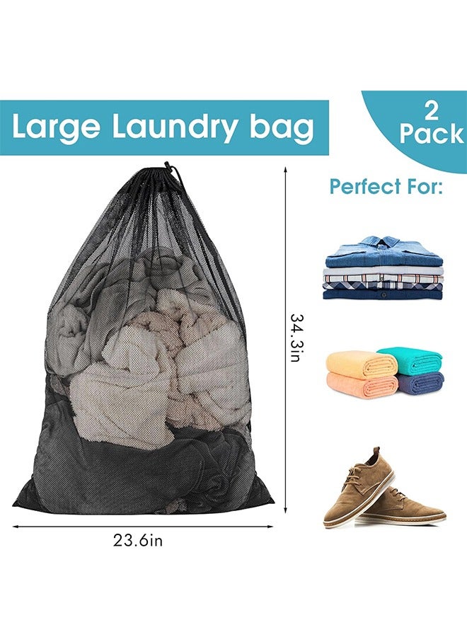 2 Pack Mesh Laundry Bags, 23 x 34 Inches Heavy Duty Mesh Laundry Bag, Large Laundry Drawstring Bag for College, Dorm, Travel, Family and Apartment Dwellers, Black  - Image 4