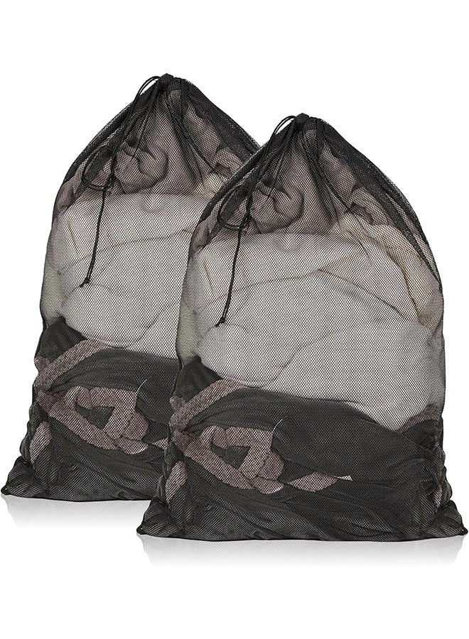 2 Pack Mesh Laundry Bags, 23 x 34 Inches Heavy Duty Mesh Laundry Bag, Large Laundry Drawstring Bag for College, Dorm, Travel, Family and Apartment Dwellers, Black  - Image 1