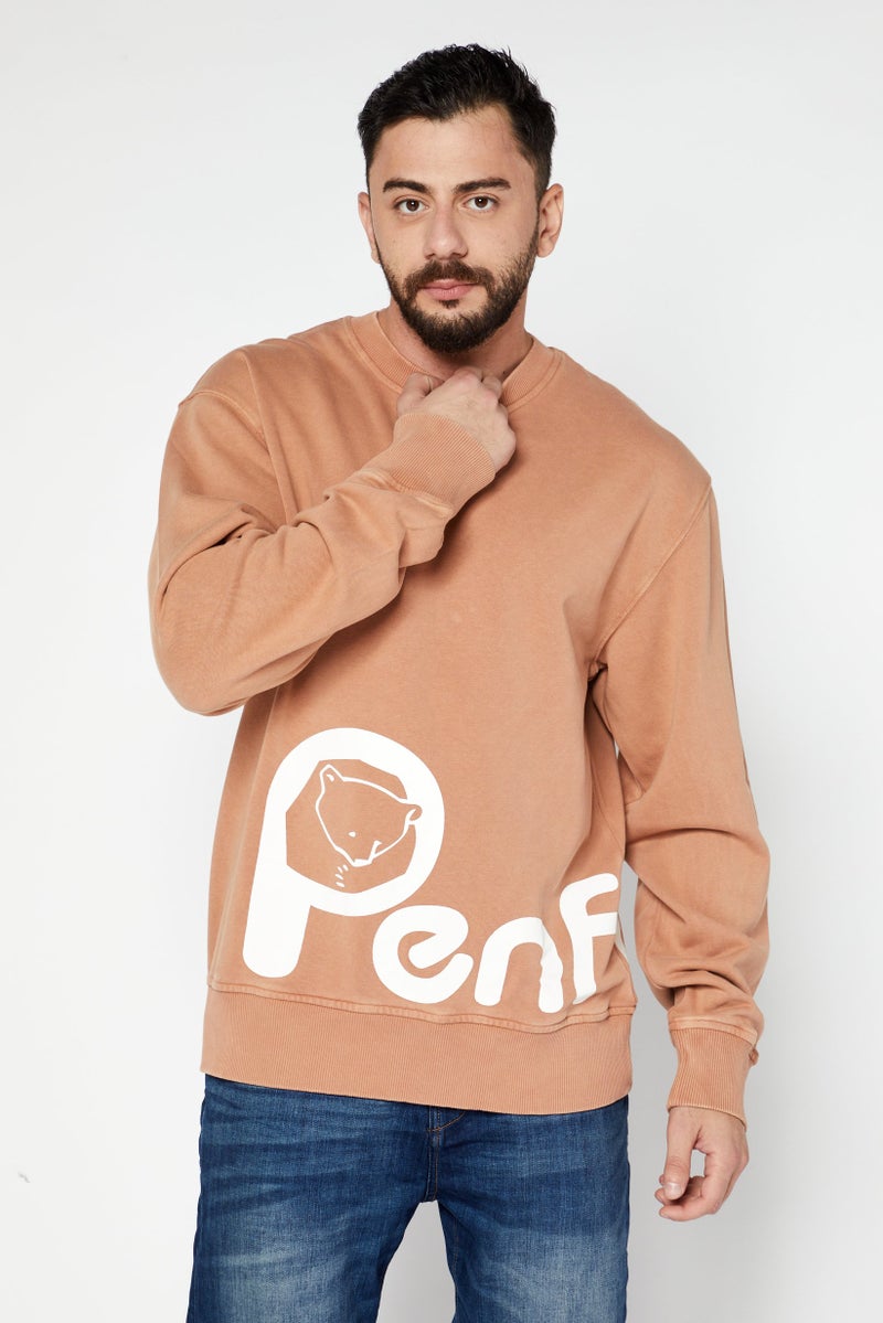 Penfield Men Crew Neck Long Sleeve Graphic Print Sweatshirt, Peach - Image 1