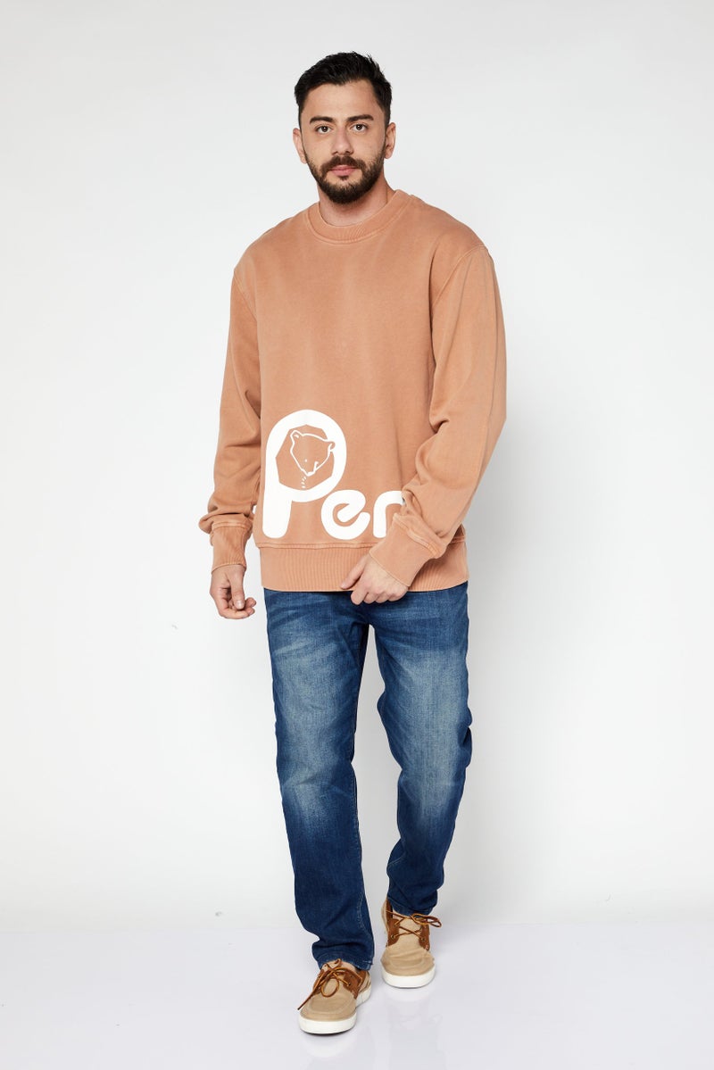 Penfield سويت شيرت رجالي بأكمام طويلة وياقة دائرية، مطبوع برسومات، خوخي - Image 2