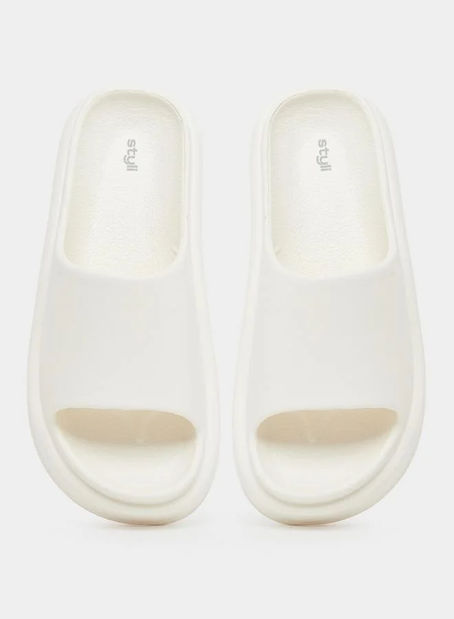 Styli Styli Plain Open Toe Slip-On Flatform Slides