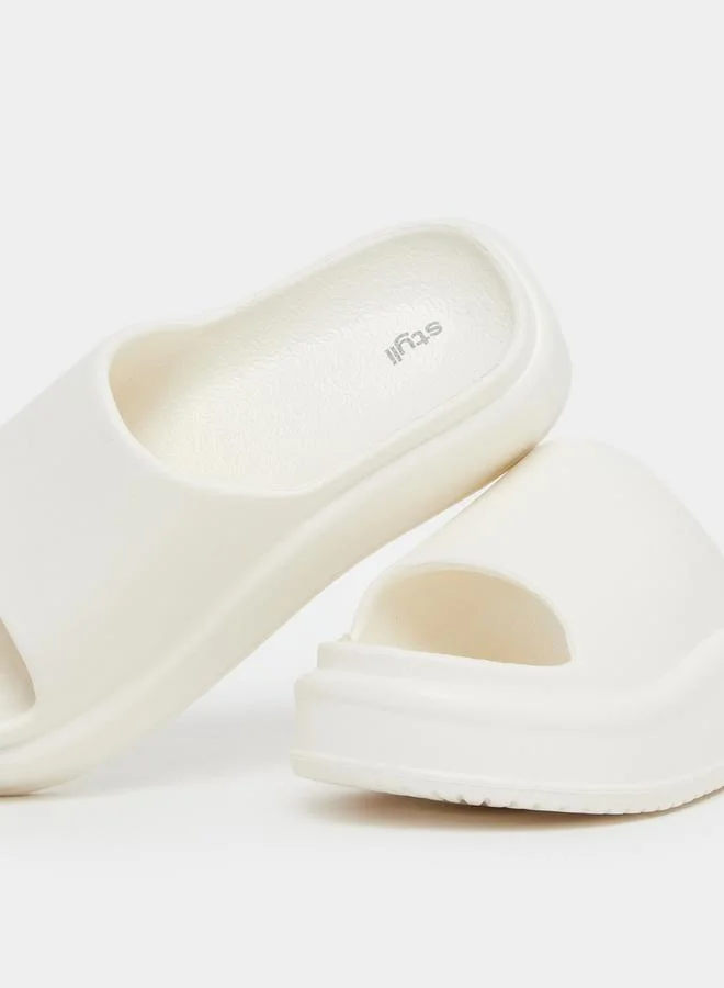 Styli Styli Plain Open Toe Slip-On Flatform Slides