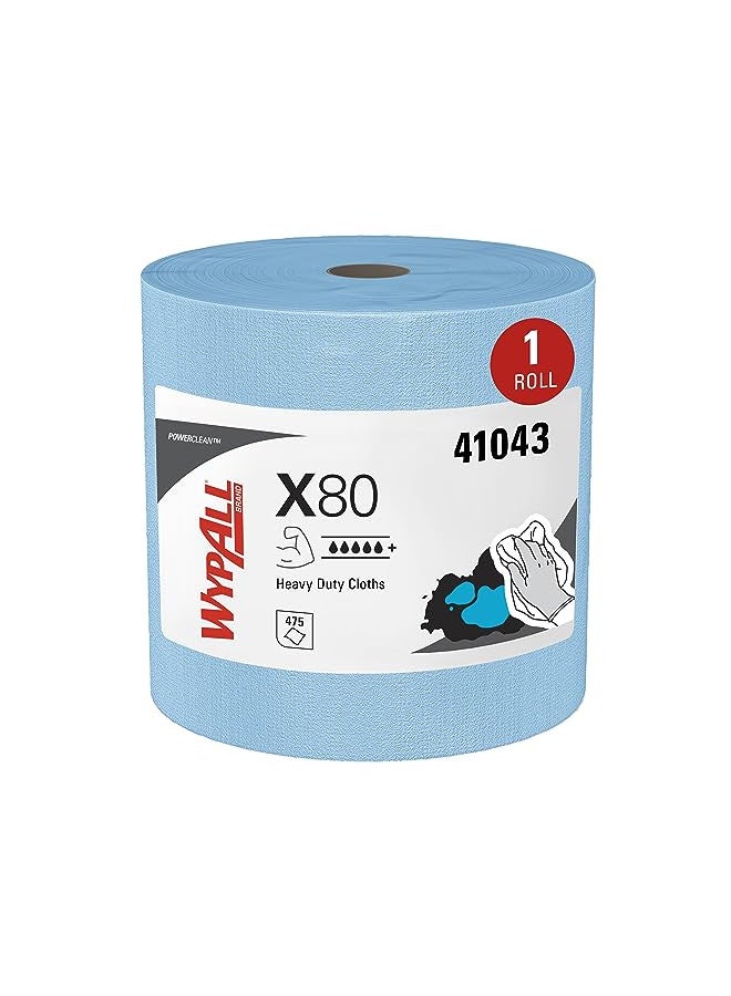 WypAll WypAll Power Clean X80 Heavy Duty Cloths (41043), Extended Use Cloths Jumbo Roll, Blue, 475 Sheets / Roll; 1 Roll / Case,8347 - Image 1