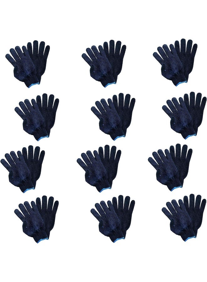 Poaker Blue Dotted Double-Sided Cotton Hand Gloves Slip-Resistant, Firm Grip, Heavy Duty Knit For Men And Women Ideal For Utility, Construction, And Gardening (12 Pair)  - Image 1