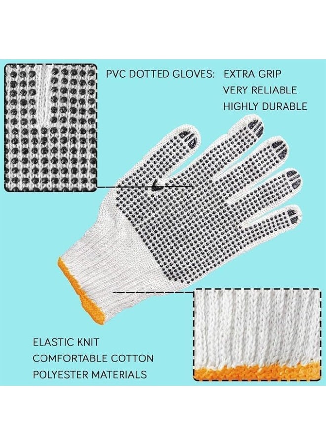 Poaker Blue Dotted Double-Sided Cotton Hand Gloves Slip-Resistant, Firm Grip, Heavy Duty Knit For Men And Women Ideal For Utility, Construction, And Gardening (12 Pair)  - Image 5