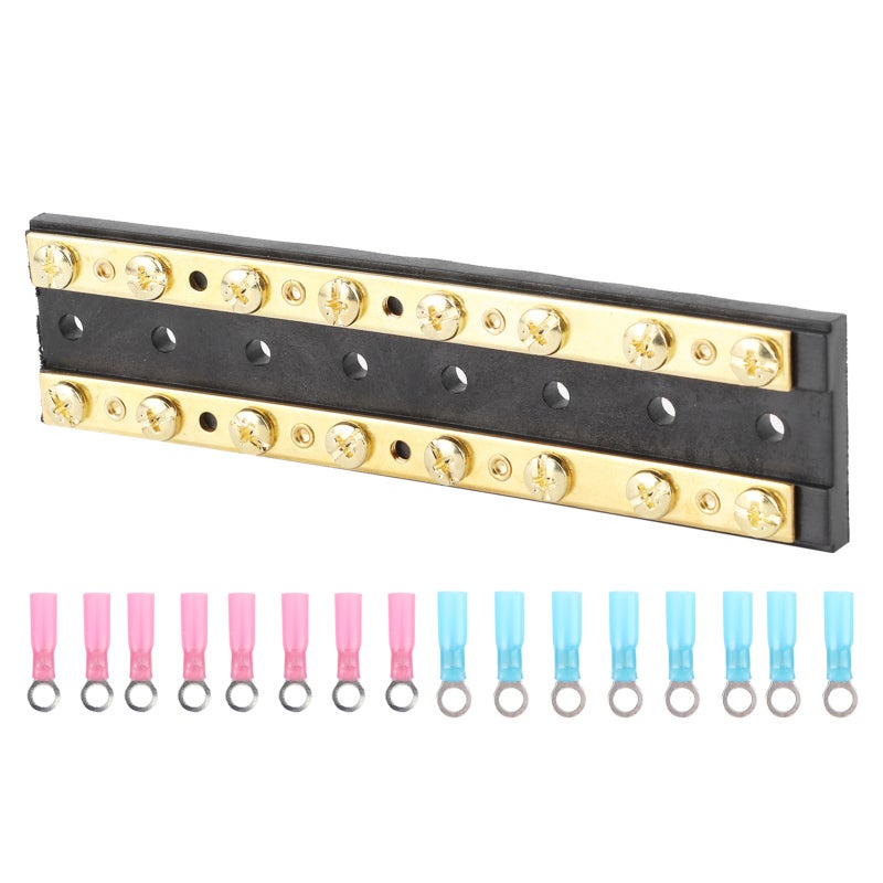Dual Row Busbar 8-Position Terminal Glass Fiber Reinforced Nylon Base - Unconnected Independent Brass Power Distribution Block for Marine Truck Automotive Electrical Systems - Image 2