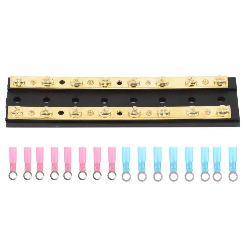 Dual Row Busbar 8-Position Terminal Glass Fiber Reinforced Nylon Base - Unconnected Independent Brass Power Distribution Block for Marine Truck Automotive Electrical Systems - Image 1