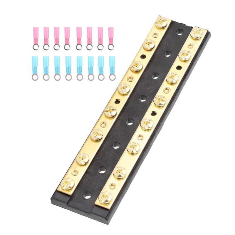 Dual Row Busbar 8-Position Terminal Glass Fiber Reinforced Nylon Base - Unconnected Independent Brass Power Distribution Block for Marine Truck Automotive Electrical Systems - Image 3