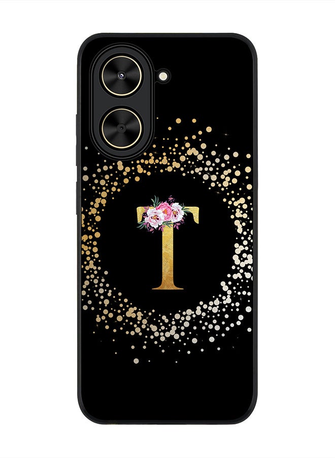 Stylizedd For Xiaomi Poco C71 / Redmi A5 4G Case,Slim fit Camera Protection, Shockproof Thin Phone cover  - Custom Monogram Floral - T ( Black )